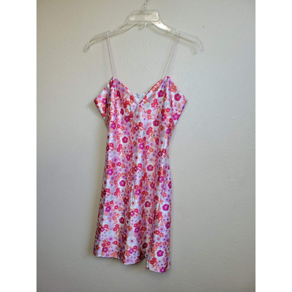 Jolie & Joy Pink Orange Floral Satin Slip Dress V-Neck Mini XL J